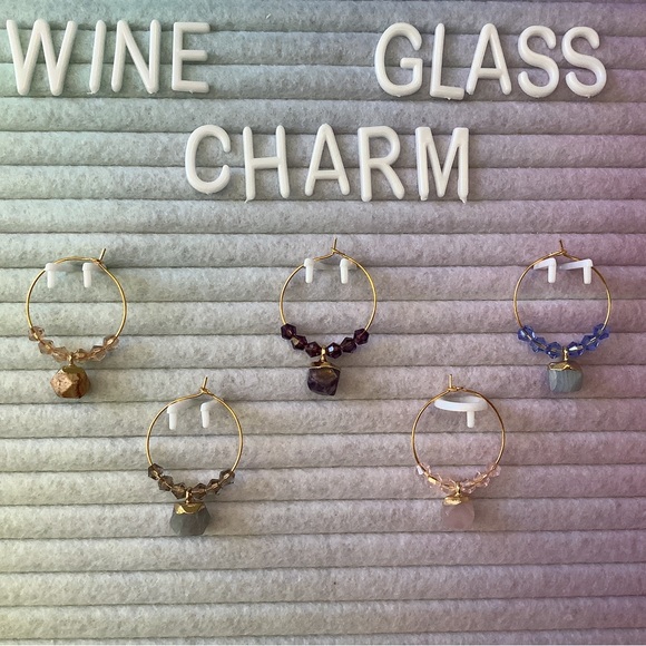 5pc Natural Stone Wine Glass Charm - Picture 4 of 4